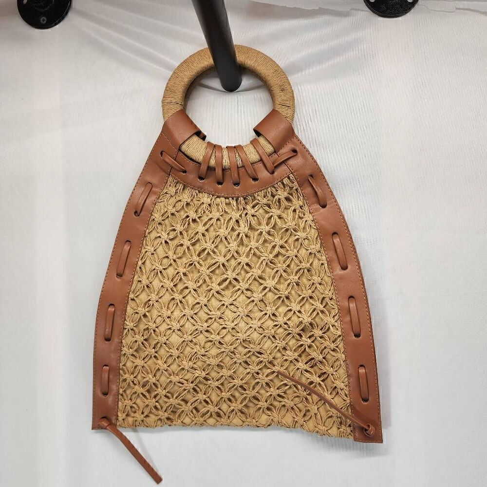 CROCHET Bag Faux Leather Wooden Handle